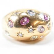 HALLMARKED 18CT GOLD SAPPHIRE & DIAMOND SET DOME RING