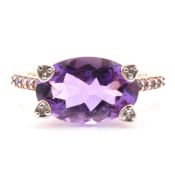 HALLMARKED 9CT GOLD RIO GRANDE AMETHYST & DIAMOND RING
