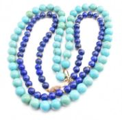 TURQUOISE BEADED NECKLACE & LAPIS LAZULI BEADED NECKLACE