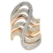HALLMARKED 9CT BI-COLOUR GOLD & CZ SWIRL RING