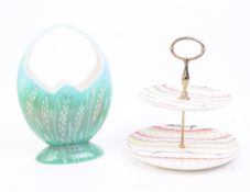 1950S ROYAL WINTON CAKE PLATE WITH BESWICK PORCELAIN BLUE VASE