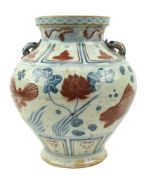 CHINESE BLUE & WHITE WITH UNDERGLAZED RED JAR 青花釉里红罐