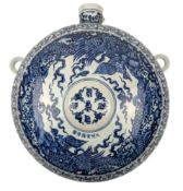 CHINESE BLUE & WHITE FLASK BIANHU XUANDE MARK 宣德款 青花龙纹扁壶