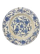QING DYNASTY BLUE AND WHITE EVERTED RIM CHARGER 清 青花花卉折腰盘
