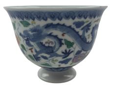 QING GUANGXU BLUE & WHITE POLYCRHOME CUP 清 光绪 青花加彩龙纹杯