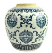 QING DYNASTY BLUE AND WHITE 'BUTTERFLY' GINGER JAR 清 青花福寿纹罐