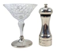 HALLMARKED SILVER SALT MILL & SILVER & GLASS BON BON / COMPOTE DISH