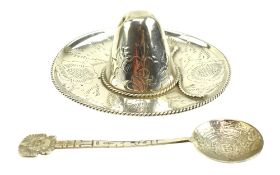 20TH CENTURY MEXICAN SILVER SOMBRERO HAT & A MOON SPOON