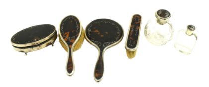 EDWARD VII HALLMARKED SILVER & TORTOISE SHELL DRESSING TABLE SET
