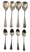 FOUR HALLMARKED SILVER SPOONS & FOUR GERMAN 800 SILVER SPOONS