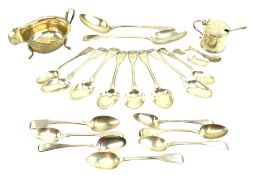COLLECTION OF HALLMARKED SILVER PIECES INC GRAVY BOAT & FLATWARE