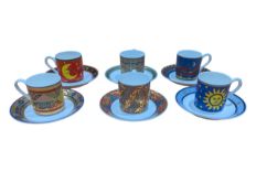 VILLEROY & BOCH - SIX VINTAGE BONE CHINA ESPRESSO CUPS & SAUCERS