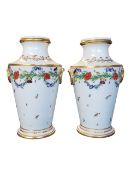 A PAIR OF 19TH CENTURY STAFFORDSHIRE VASES IN THE MANNER OF COALPORT