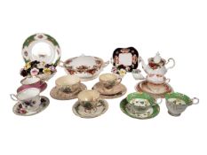 COLLECTION OF 20TH CENTURY CHINA TEACUPS, SAUCERS, TEAPOT, AND MORE.