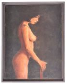 20TH CENTURY OIL ON CANVAS NUDE PAINTING OF FEMALE SITTER
