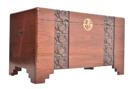 CHINESE MID CENTURY ROSEWOOD CARVED BLANKET BOX CHEST