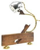 VINTAGE DESK LAMP CONVERTED FROM A CARPENTER'S PLANE & BICYCLE LAMP