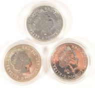 THREE BRITANNIA SILVER BULLION 1OZ COINS