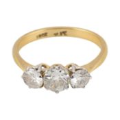 18CT GOLD PLAT & DIAMOND THREE STONE RING