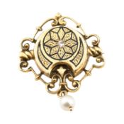 A 14CT GOLD PEARL PENDANT BROOCH PIN