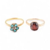 GOLD & TURQUOISE RING & A GARNET RING