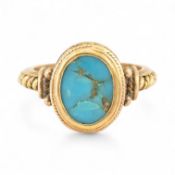 18CT GOLD & TURQUOISE ETRUSCAN RING