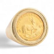 HALLMARKED 9CT GOLD 1/10OZ KRUGERRAND COIN RING