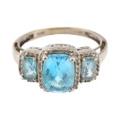 10K GOLD TOAPZ & DIAMOND THREE STONE HALO RING