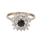 HALLMARKED 18CT WHITE GOLD SAPPHIRE & DIAMOND CLUSTER RING
