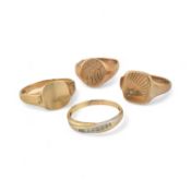 COLLECTION OF FOUR 9CT GOLD RINGS