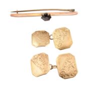 9CT GOLD CUFFLINKS & BAR BROOCH PIN