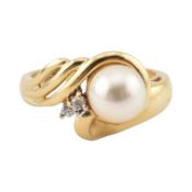 14CT GOLD PEARL & DIAMOND RING