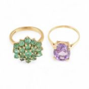 TWO 9CT GOLD GEM SET RINGS