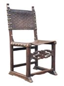 18TH CENTURY OAK & LEATHER ARMCHAIR