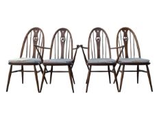 ERCOL FURNITURE - FOUR SWAN BACK WINDSOR DINING CHAIRS