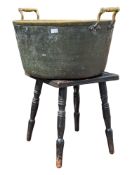 19TH CENTURY EBONISED TRIVET & JAM PAN