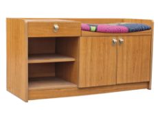 SCHREIBER FURNITURE - MID CENTURY TEAK WOOD HALL SETTLE CABINET