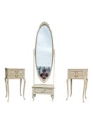 PAIR OF LOUIS XVI MANNER BEDSIDES & CHEVAL MIRROR