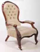 VICTORIAN 19TH CENTURY BUTTON / SPOON BACK ARMCHAIR