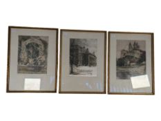 HANS LEISCH - THREE 20TH CENTURY FRAMED ETCHINGS ON SILK