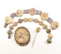 COLLECTION OF ANTIQUE & VINTAGE LAVA CAMEO JEWELLERY