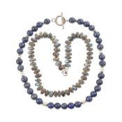 TWO SILVER & GEM BEAD NECKLACES