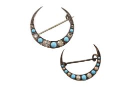 TWO 19TH-CENTURY SILVER CRESCENT BROOCH PINS