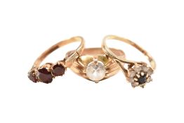 THREE HALLMARKED 9CT GOLD GEM SET RINGS
