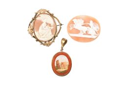 ASSORTMENT OF CAMEOS WITH A MICRO MOSAIC PENDANT