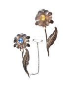 PAIR OF STERLING SILVER FLOWER BROOCH PINS