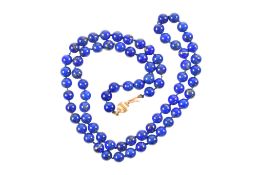 9CT GOLD & LAPIS LAZULI BEAD NECKLACE
