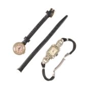 HALLMARKED SILVER GILT WRISTWATCH & ART DECO WATCH