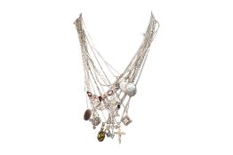ASSORTMENT OF SILVER & WHITE METAL PENDANT NECKLACES