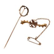 9CT GOLD BROOCH AND STICK PIN